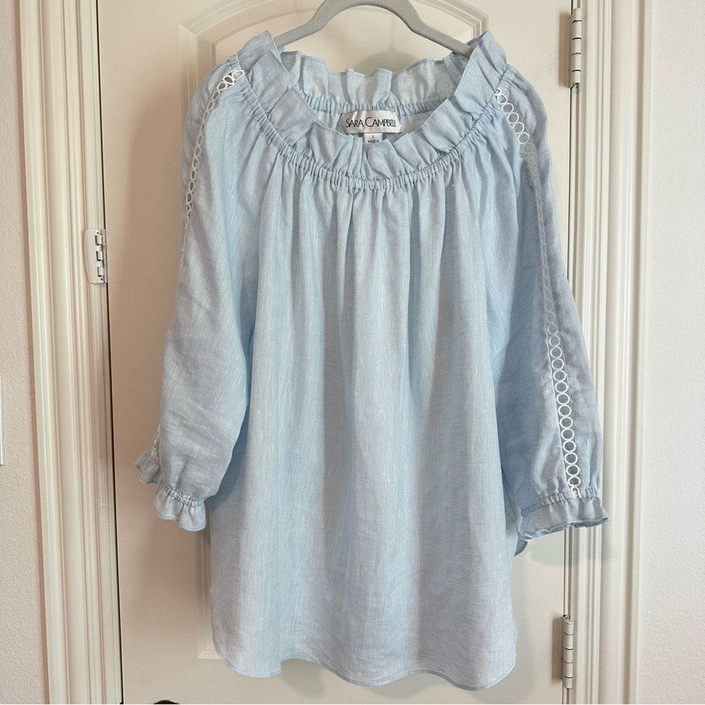 Sara Campbell Blue Linen Blouse L